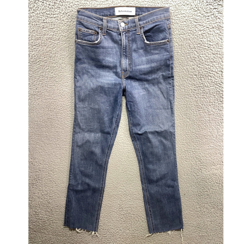 Reformation High Rise Raw Hem Jeans Womens 27 Blue Crop Denim Minimalist